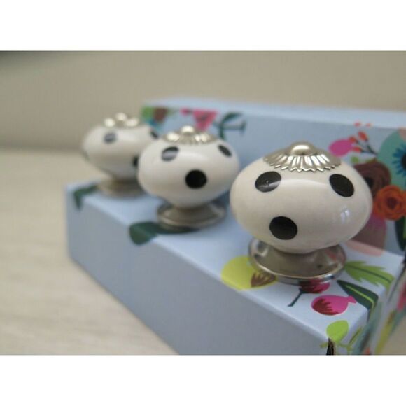 Instant Furniture Update Black/White Polka Dot Ceramic Pull Knobs, Set Of 6 - Picture 3 of 10